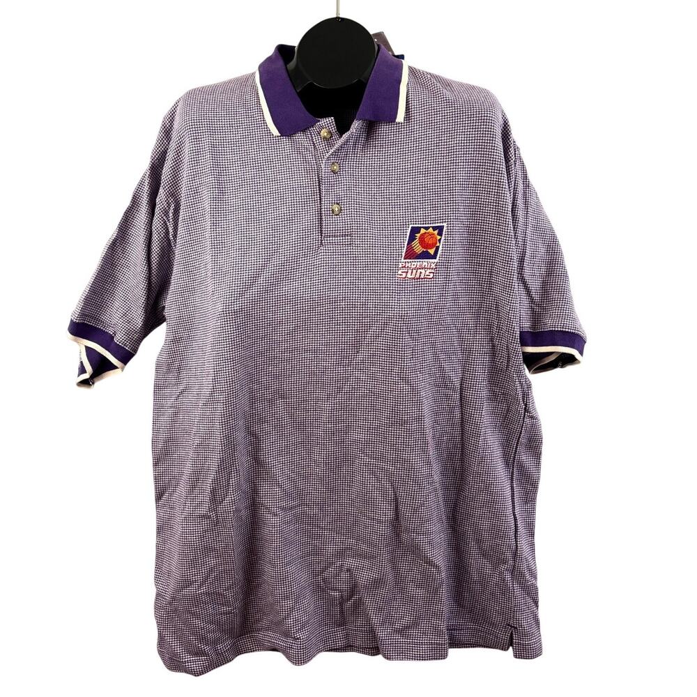 Vintage Phoenix Suns Polo Shirt Purple Micro Check NBA 1990s New With Tags Large